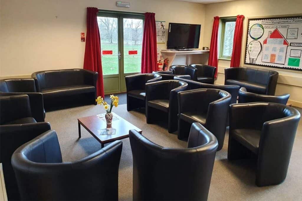 A photo of a common room at Preston Montford
