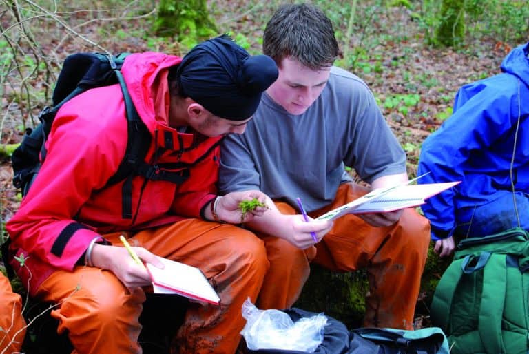 A level biology students in woodland