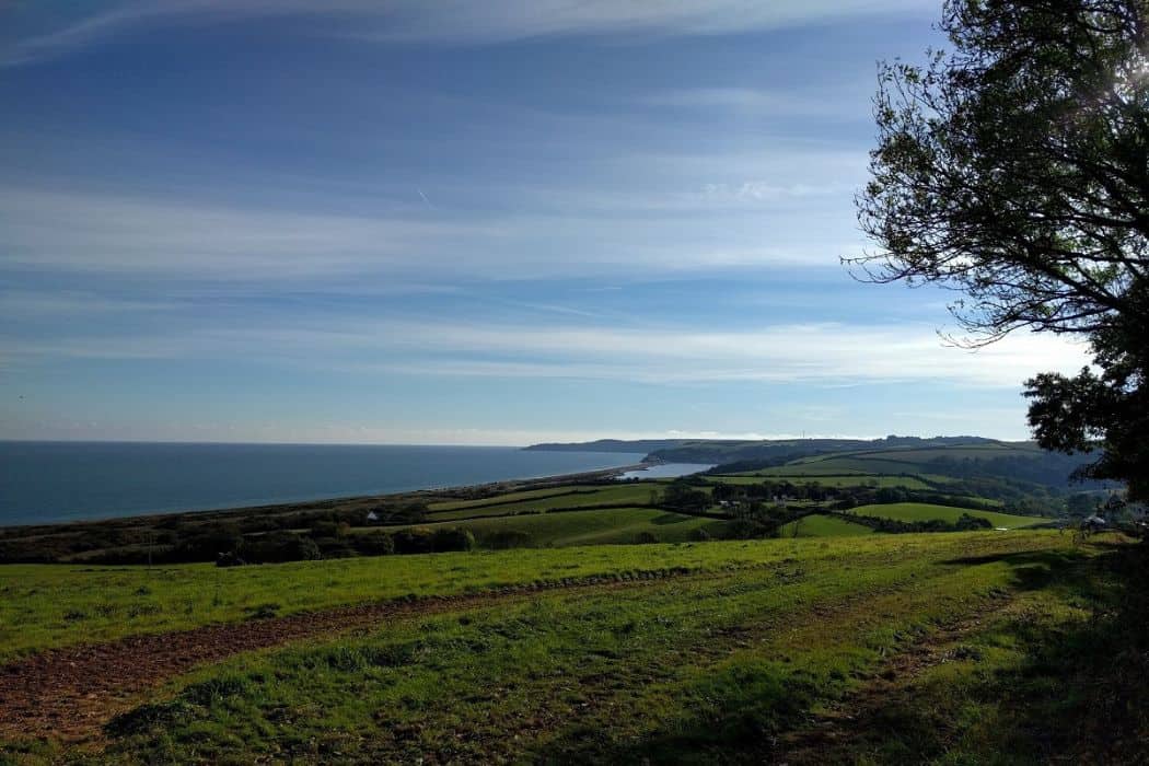 View from a distance of Slapton Ley National Nature Reserve