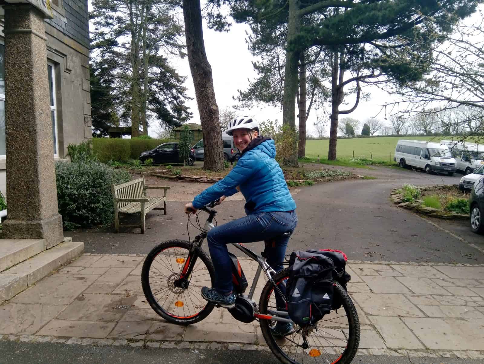 Maya on the electric bike at FSC Slapton