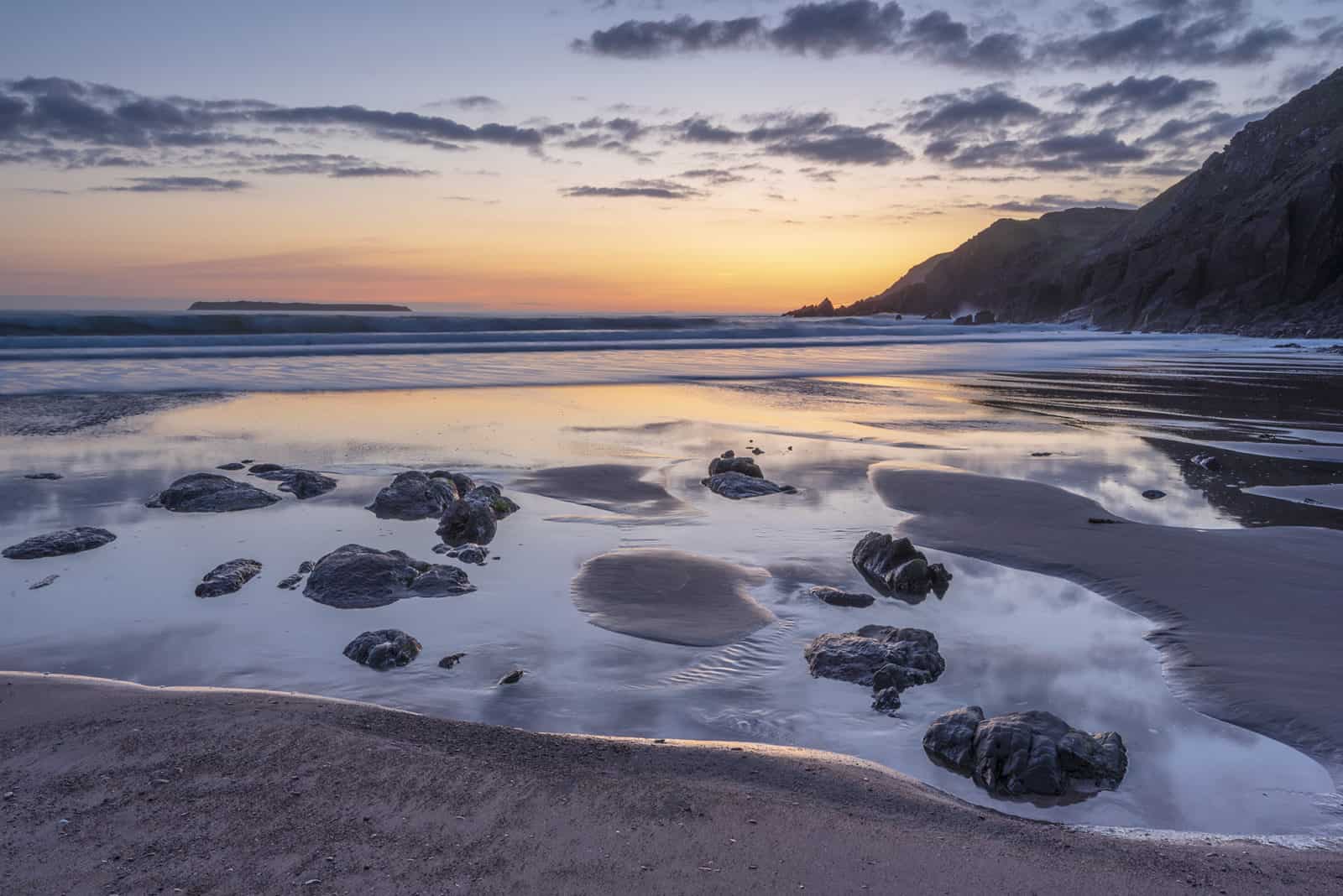 West Dale coast, low tide at sunset