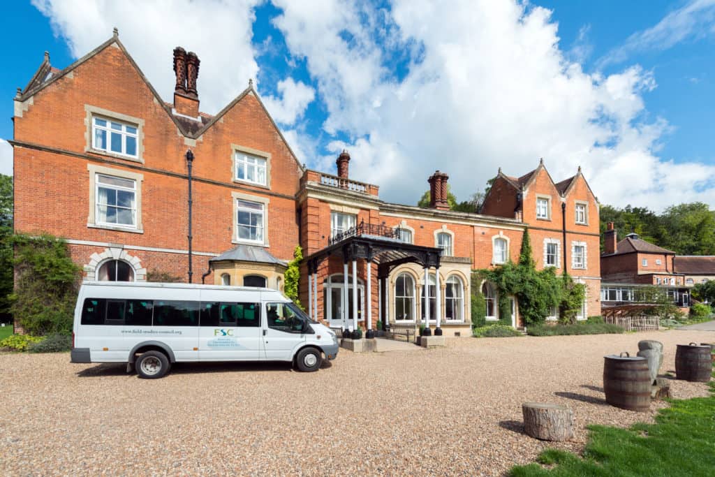 The front of FSC Juniper Hall with minibus