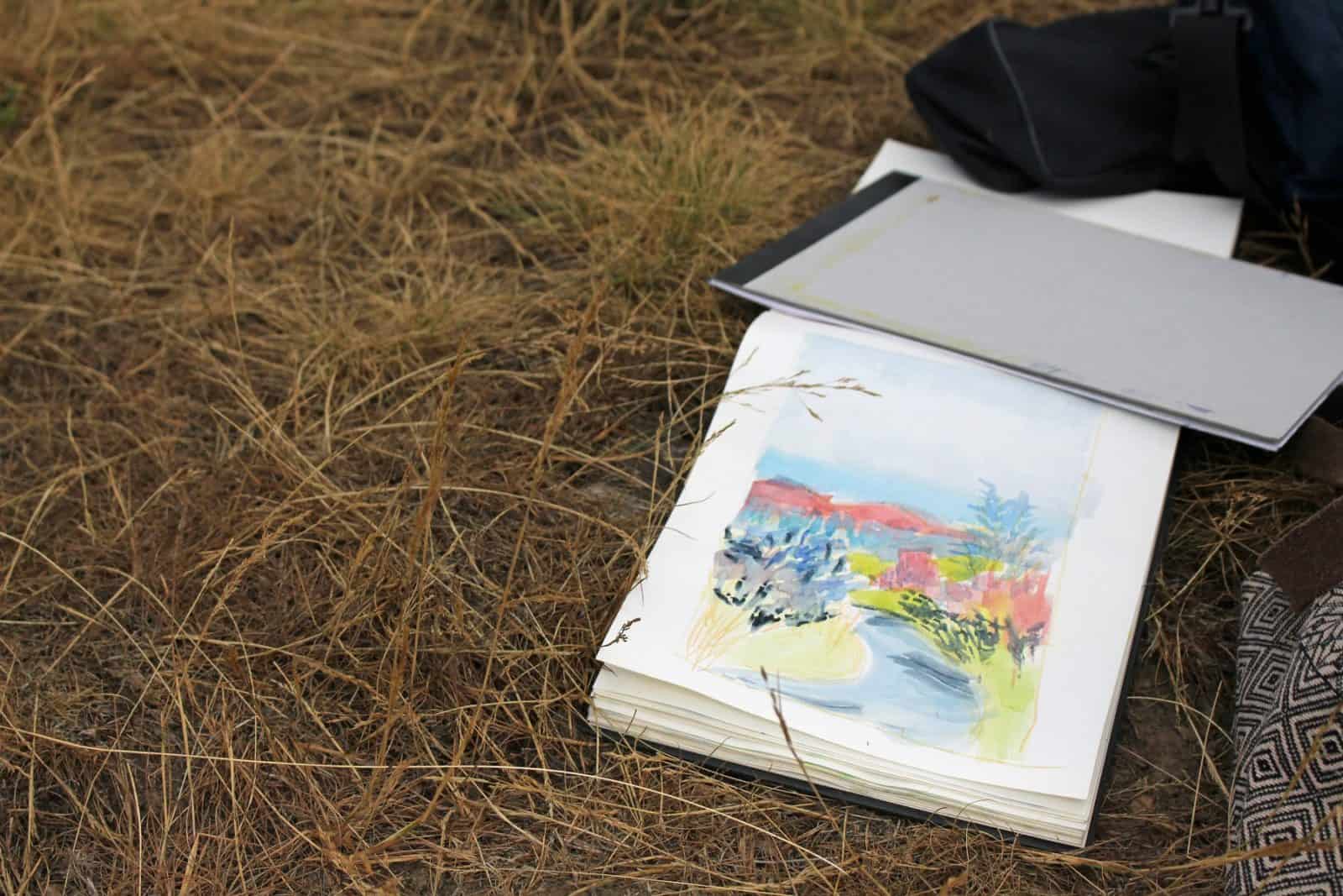 Sketchbook in a field