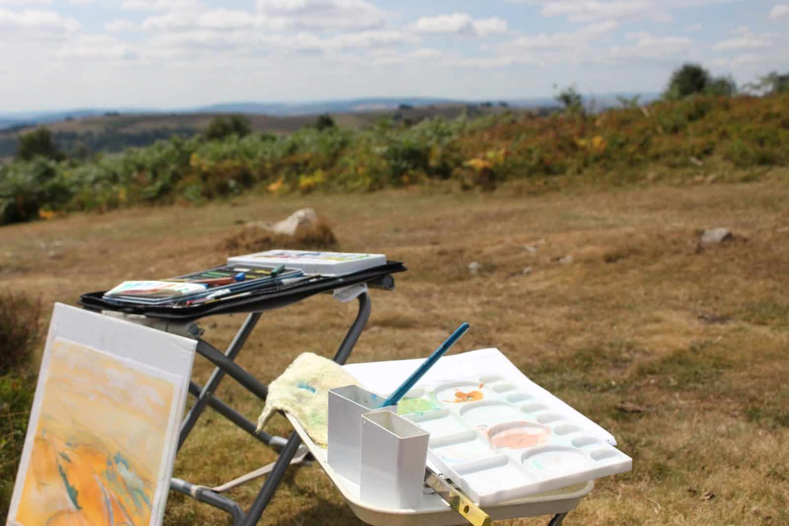 An artists set up out in the countryside