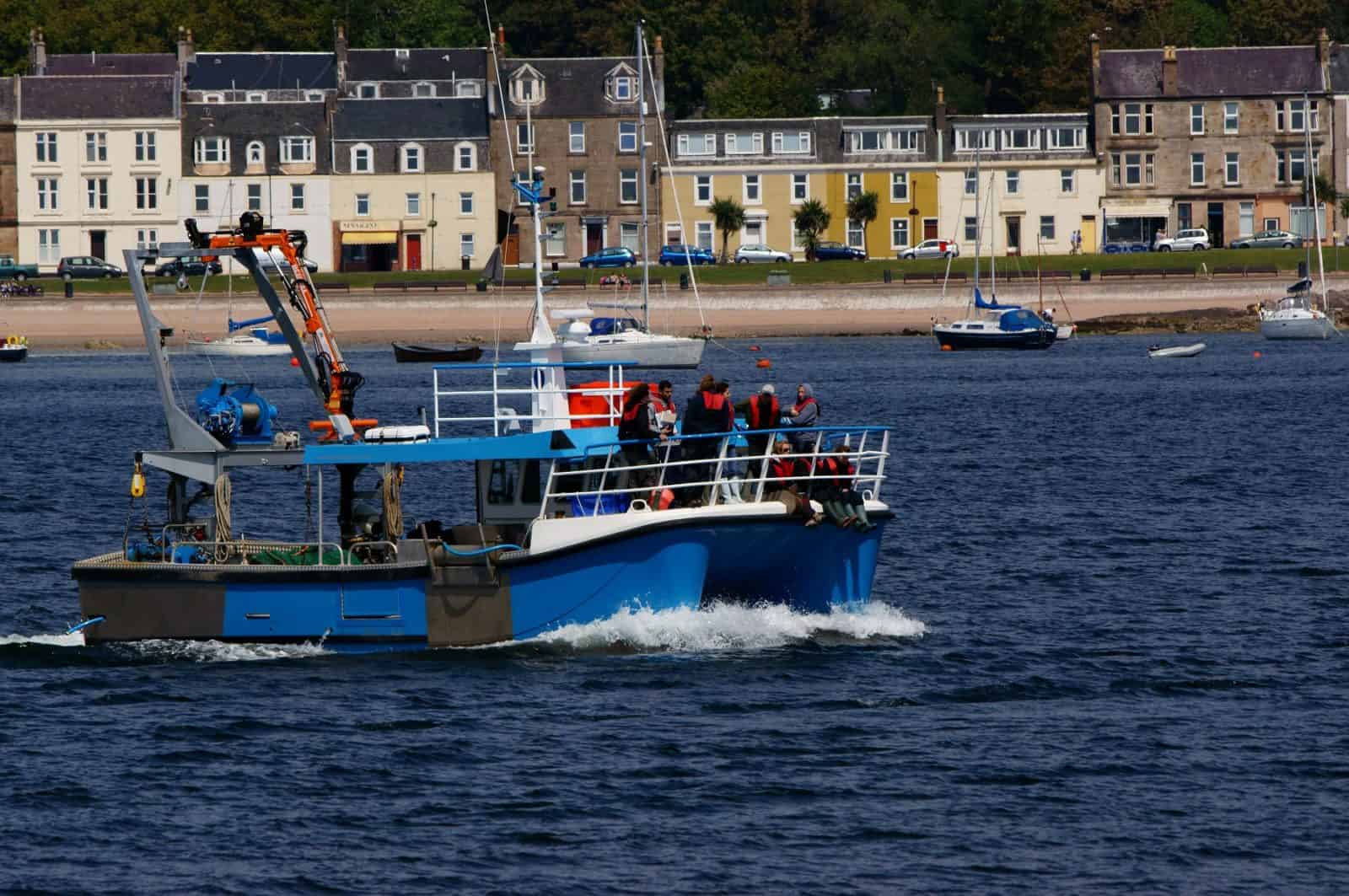 rv actinia in front of Millport town