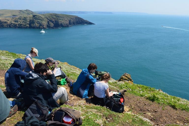 Students looking at the view from Skomer
