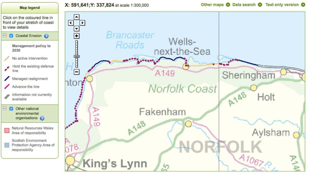 Coastal erosion management map