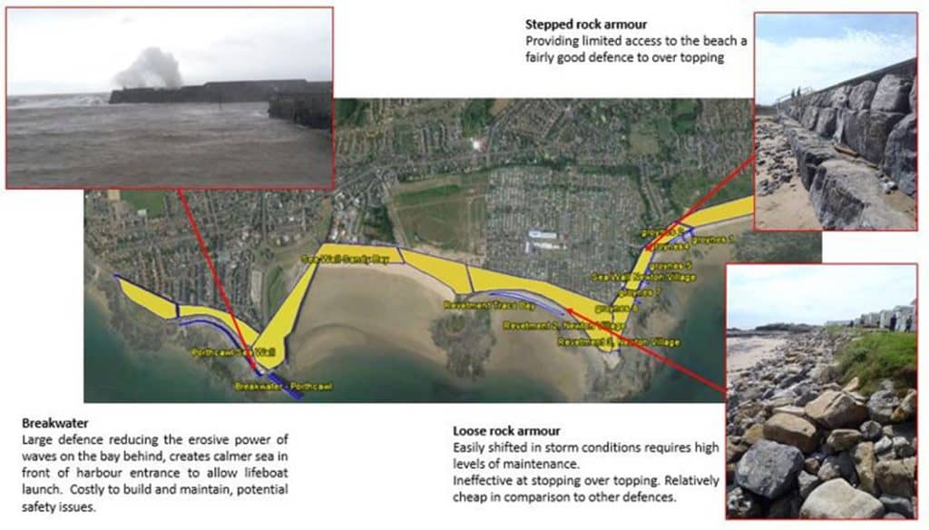 Annotated map of coastal defences