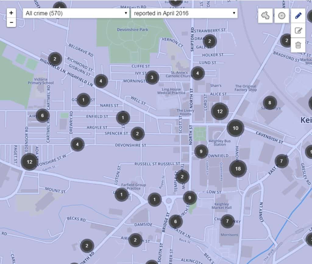 Crime map for Keighley