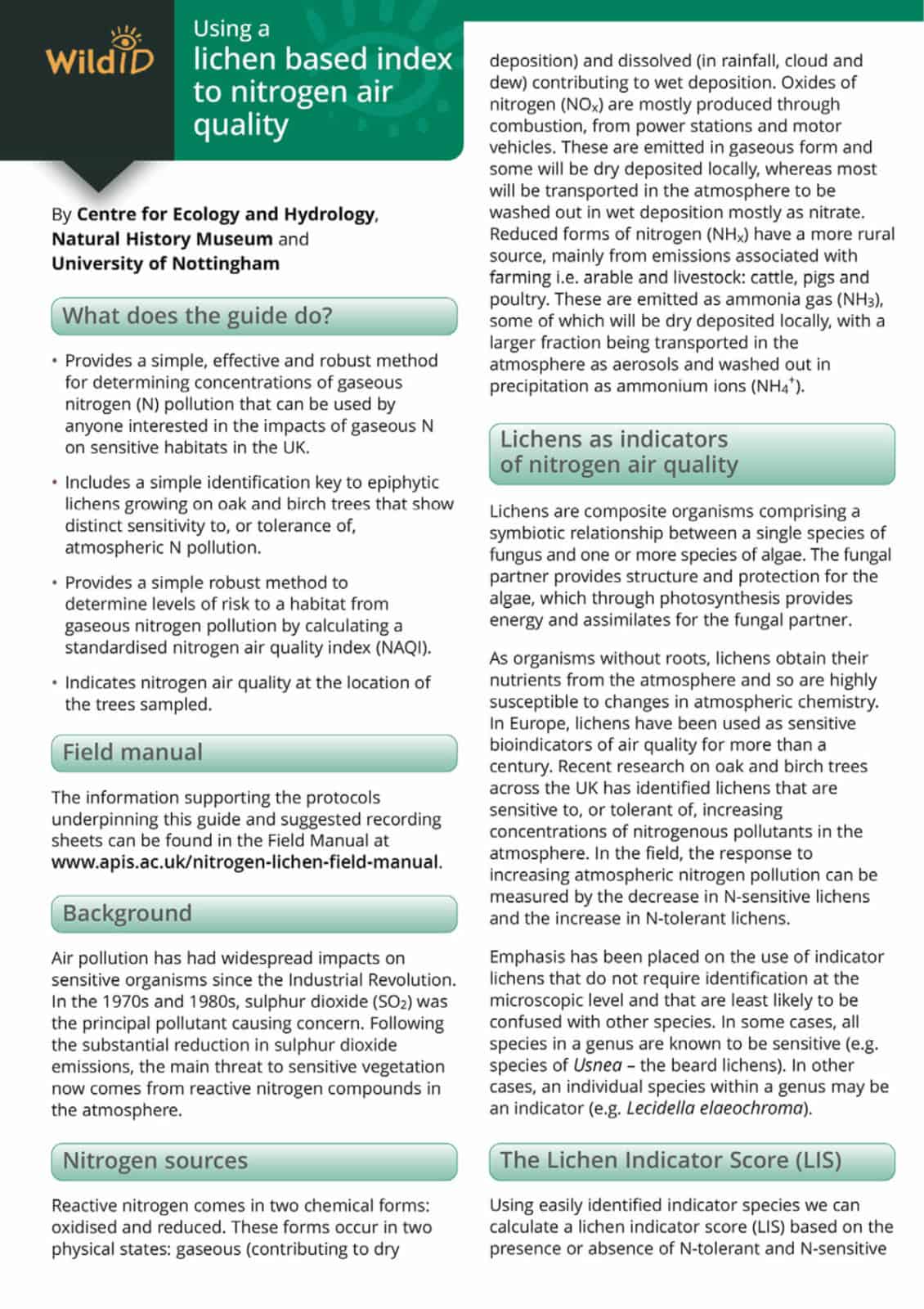 Lichen based index to nitrogen air quality