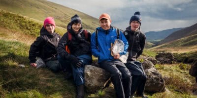 group of boys with Lake District scenery