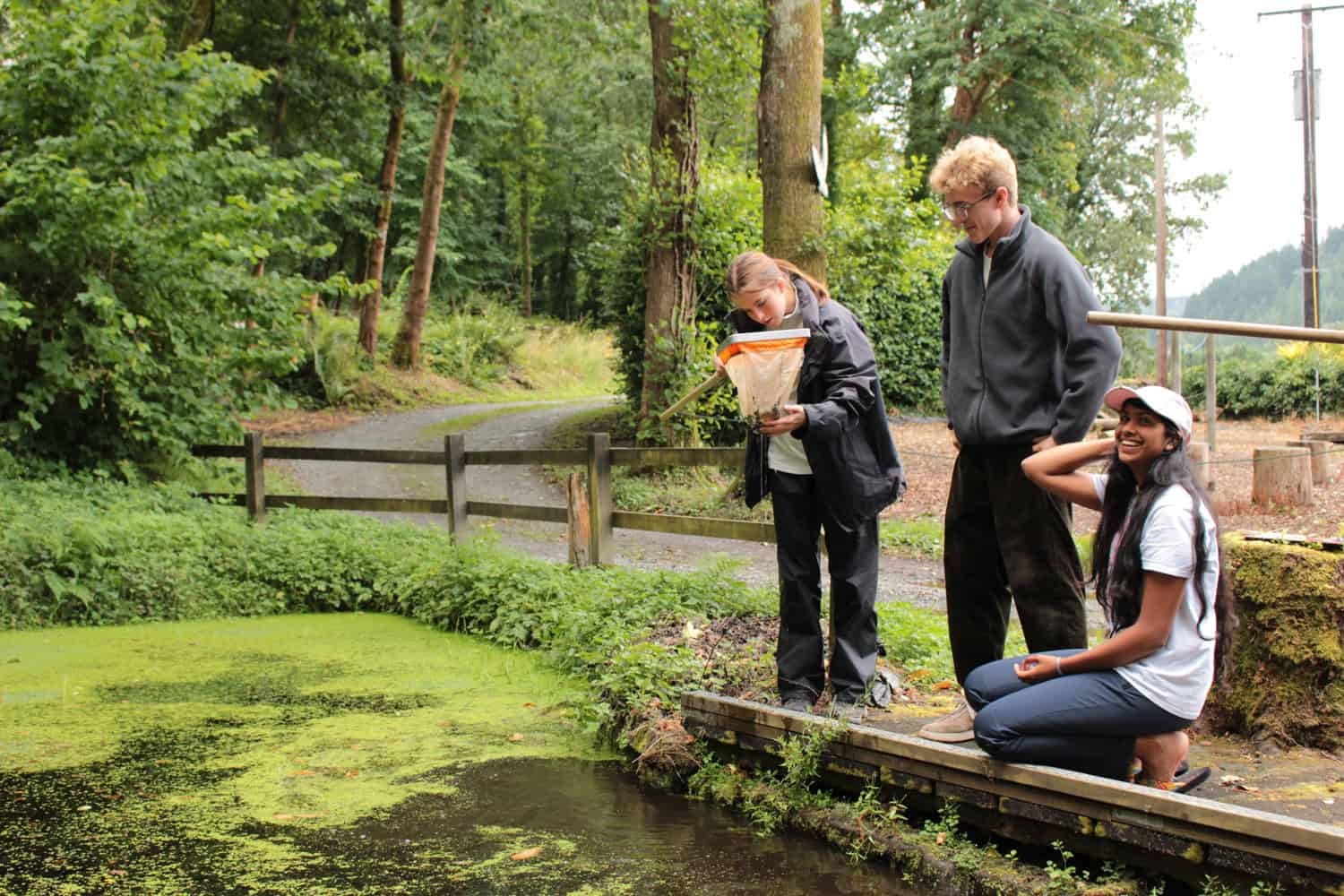 smiling group pond dipping