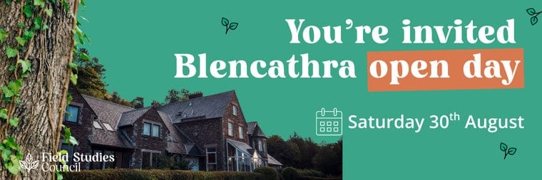 You're invited Blencathra open day. Photo of Blencathra centre and ivy on a tree.