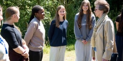 Her Royal Highness The Princess Royal meets students from Droitwich Spa High School who were carrying out fieldwork on site