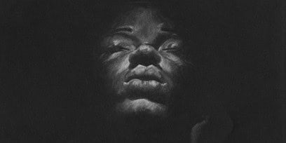 A drawing of a persons face on a black background