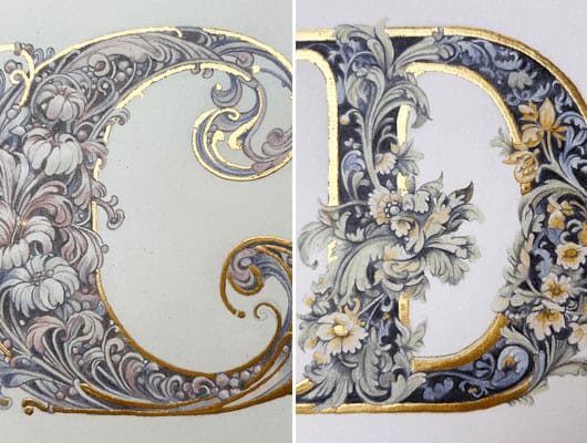 Medieval lettering of a 'c' and a 'd'