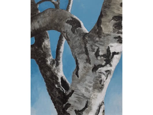 A painting of a tree with a blue sky
