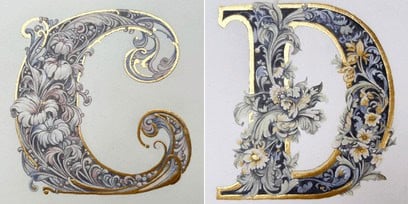 Medieval lettering of the letters 'c' and 'd'