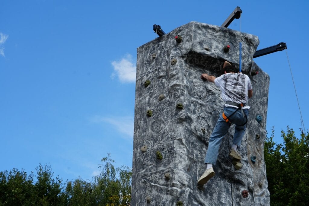 A photo of the climbing wall at Preston Montford