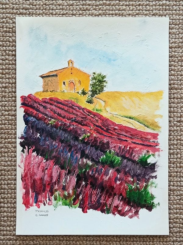Oil painting of a house and field - Introduction to oils