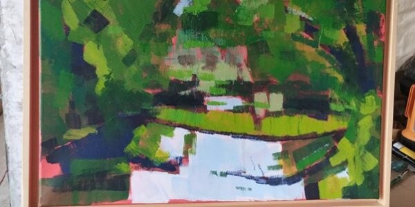 An acrylic painting of a pond by Mike Roberts - Experimenting with Acrylics 