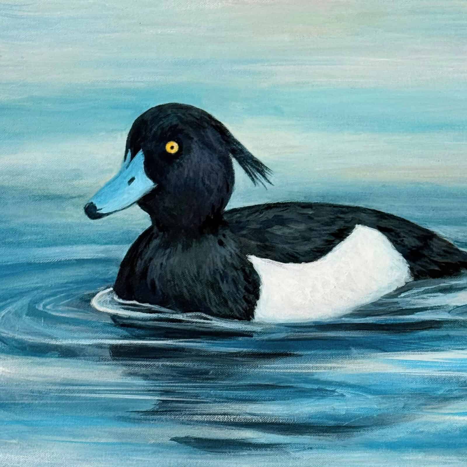 a painting of a black and white duck - Painting the Wildlife of Constable Country