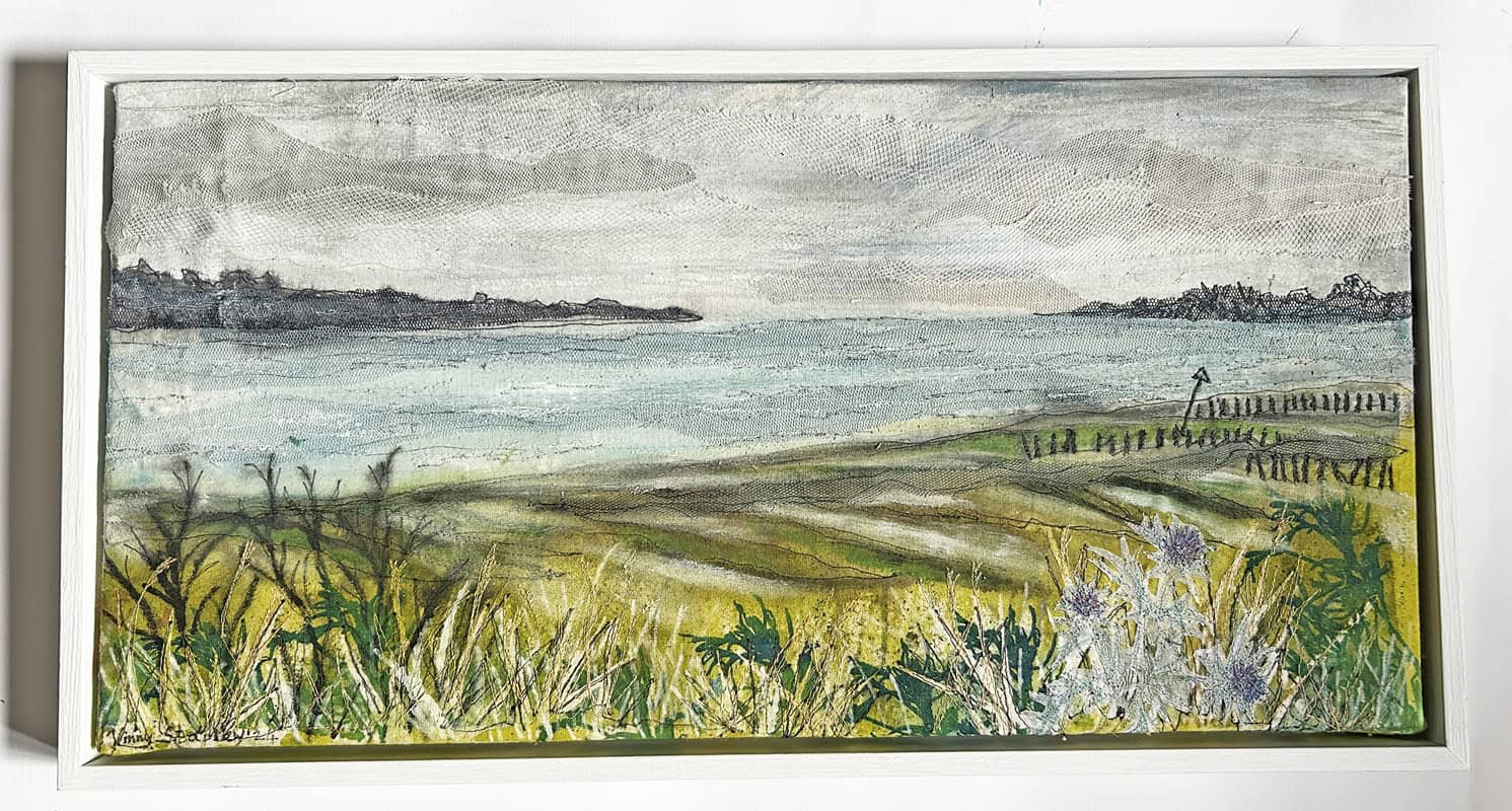 Mixed media piece which features a river scene - Constable in Stitches